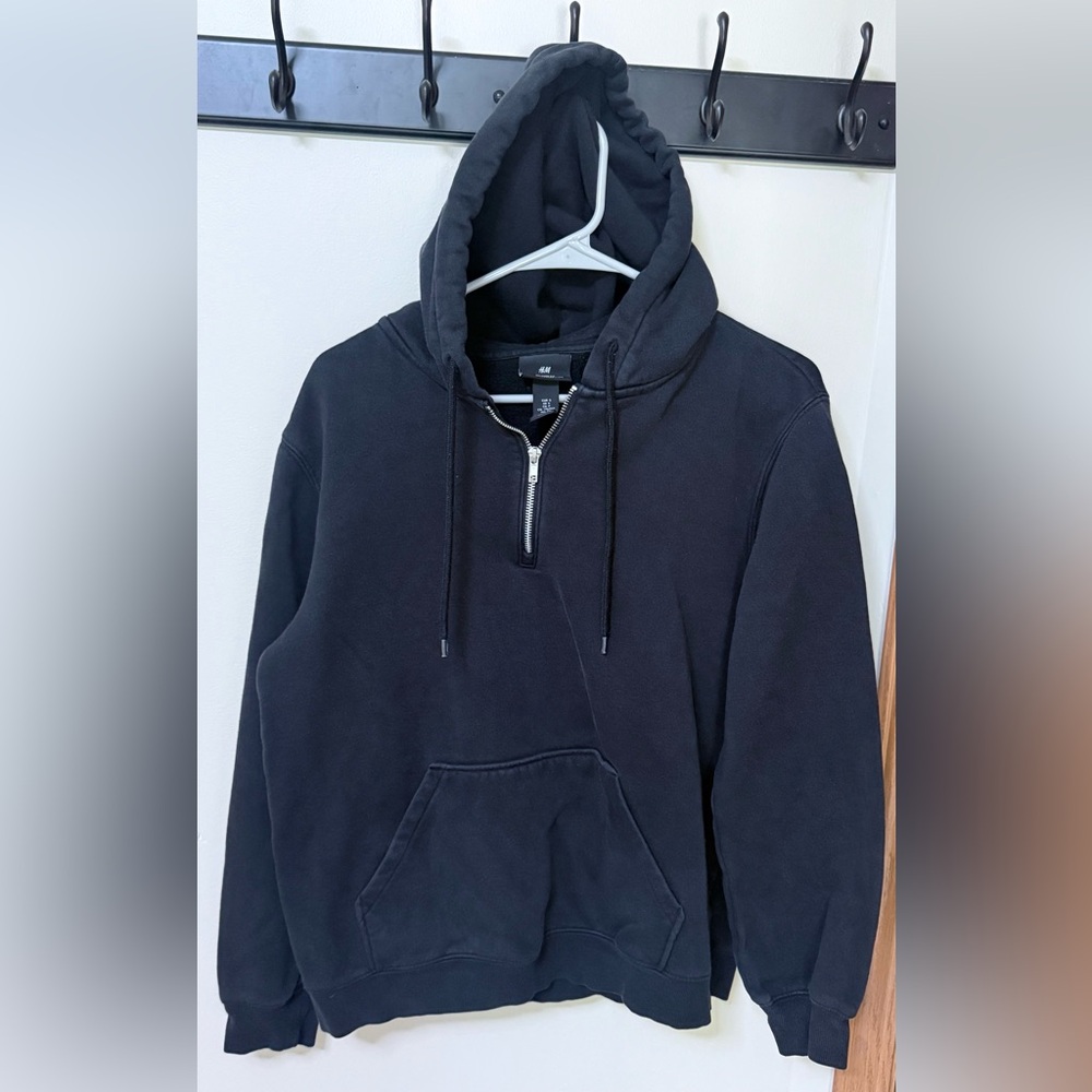 H&M Men's Black 3/4 Zip Hoodie Sweater